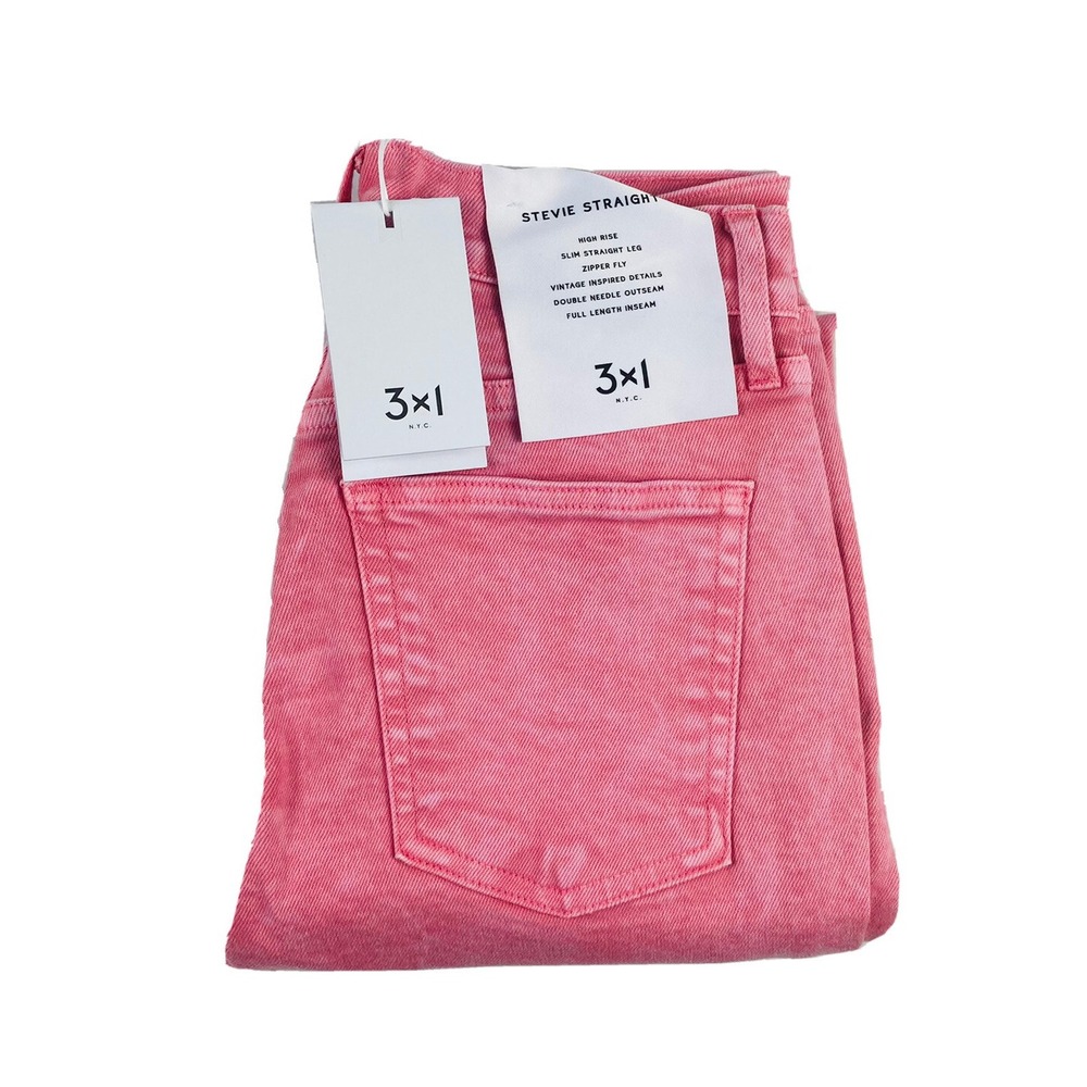 3x1 NYC Womens High Rise Slim Stevie Straight Leg Jeans Pink Denim Size 24 NWT